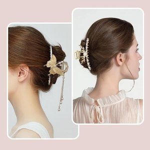 2 Pack Stylish Metal Hairpin  - Non-Slip Gold Color Hair Claw Clips-